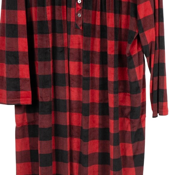 Aria Collection Plaid Nightgown 3X Womens Red Black Polyester Long Sleeve Winter - Picture 3 of 6